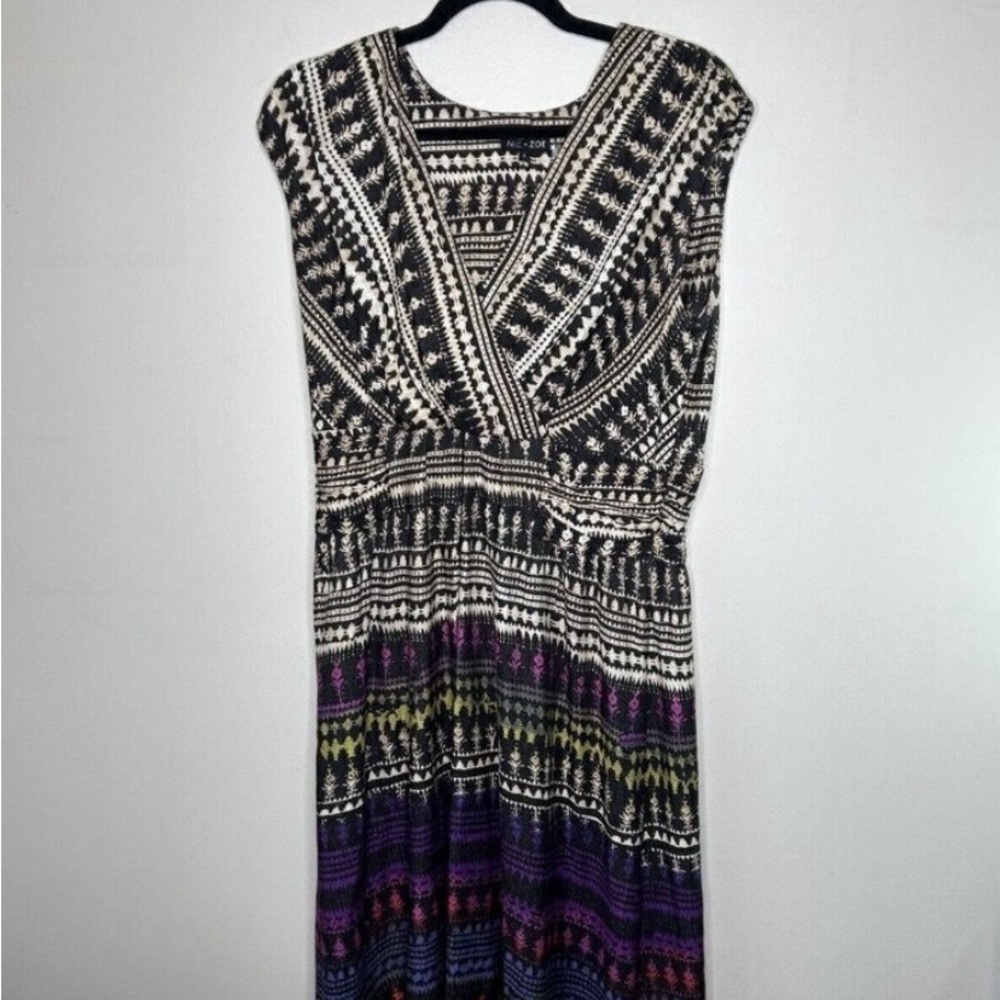 NIC+ZOE Black and Purple Geometric Maxi Dress